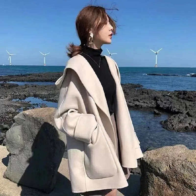 

Wool coat multifunctional autumn and winter Japanese simple style cape wool female student pocket coat 2020 women's clothing