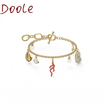 

High Quality SWA.2020 new Fashion Fresh Ocean Element Red Coral Shell Conch Pendant T-buckle Women's Bracelet Charm Jewelry