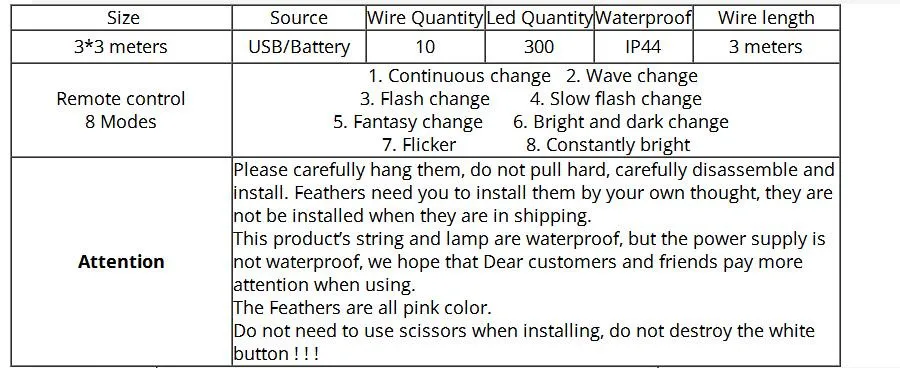 Led Strip Light Feather String Light Fairy Curtain Light Copper Wire For Bedroom Room Ins Style Romantic Decoration Lamp QW159 (10)