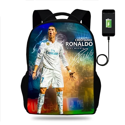 17 дюймов Cristiano Ronaldo рюкзак для ноутбука USB зарядка мужской футбольный рюкзак для подростков мальчиков школьная сумка Mochila Дорожная сумка - Цвет: k9071