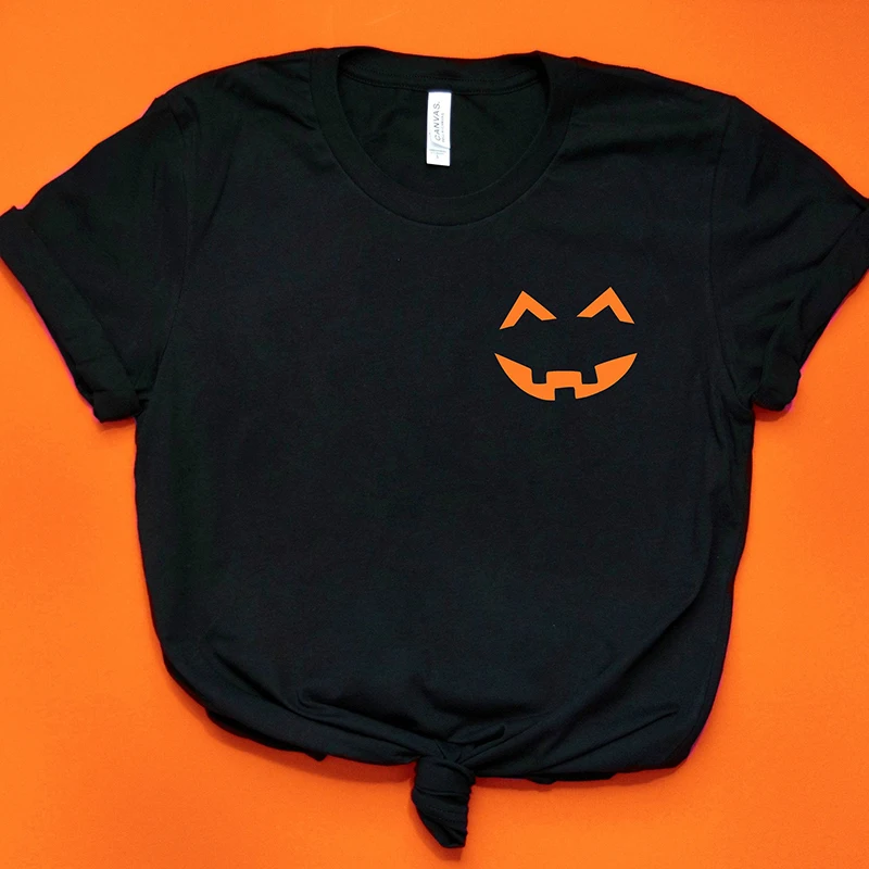 

Women Cotton Tumblr Summer T-shirt Funny Tops Halloween Shirts Festival Clothing Drop Shipping Pumpkin Pocket Printed T Shirt