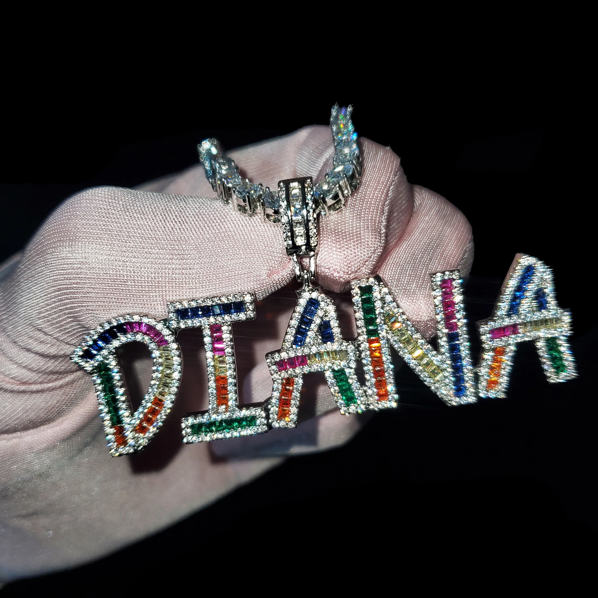 Custom Name Colorful Icy Letters Pendants Necklaces Women's Nameplate With Tennis Chain Personalized Birthday Gifts for Her