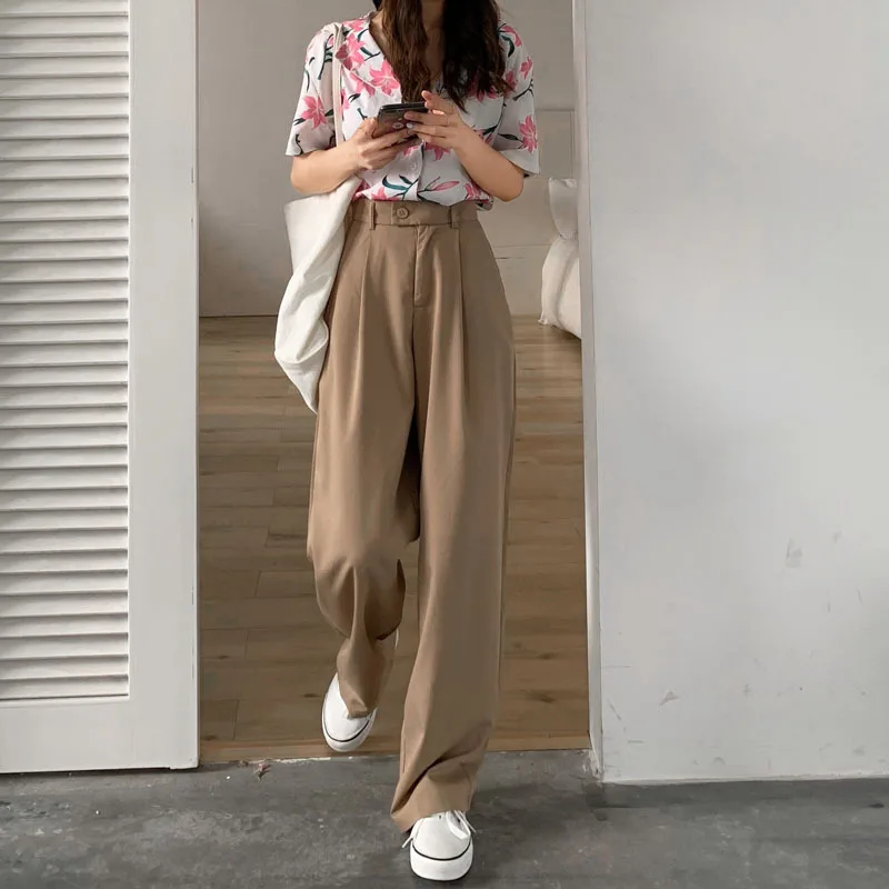 

2020 new Korean version of high waist slim suit pants loose chic mop the floor thin wide leg casual pants women