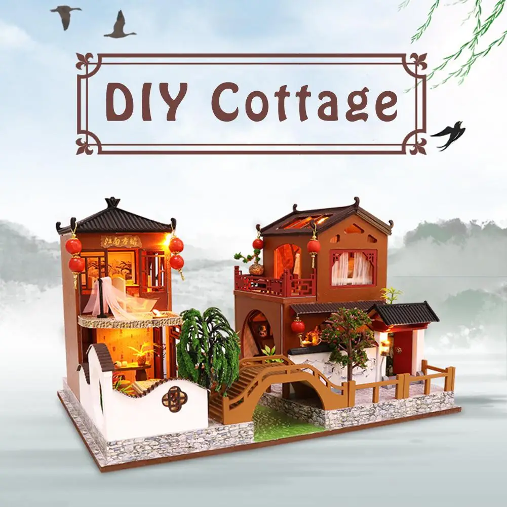 

DIY Model Doll House Toys Chinese Traditional Style Handmade Architectural Model DIY Cottage For Birthday Gift Handmade Crafts
