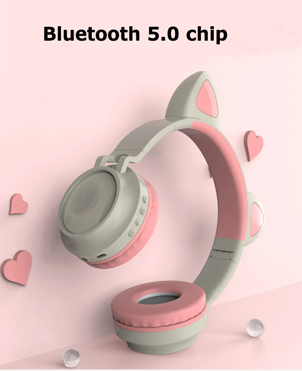 Cat Ear Headphones Bluetooth 5 0 Noise Cancelling Earphone Kids LED Headset Support TF Card 3 5mm Plug With Mic for Girls Boys