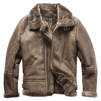 

Mens real leather jacket motorcycle sheepskin Genuine Leather jackets winter warm coat Aviator jacket flight bomber jacket R2802