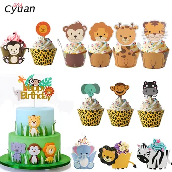 

Cyuan Safari Birthday Party Animal Cake Toppers Happy Birthday Cake Flags Kids Jungle Party Decor Lion Money Tiger Cake Toppers