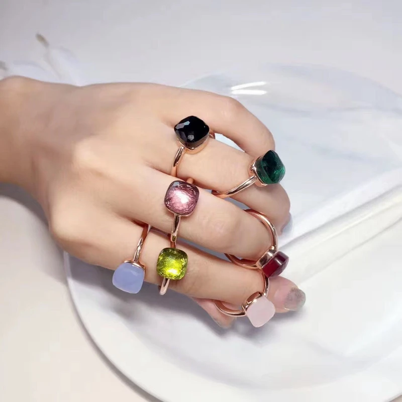 

Top Quality 20 Kinds Colorful Candy Faceted Square Crystal Nudo Ring Gold Color Micro Zircon Stones Women Wedding Jewelry