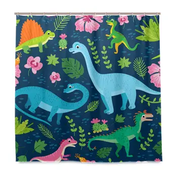 

Cute Dinosaur Shower Curtain for Bathroom Cartoon Pattern Polyester Waterproof Custom Bath Shower Curtain with 12 Hooks Set