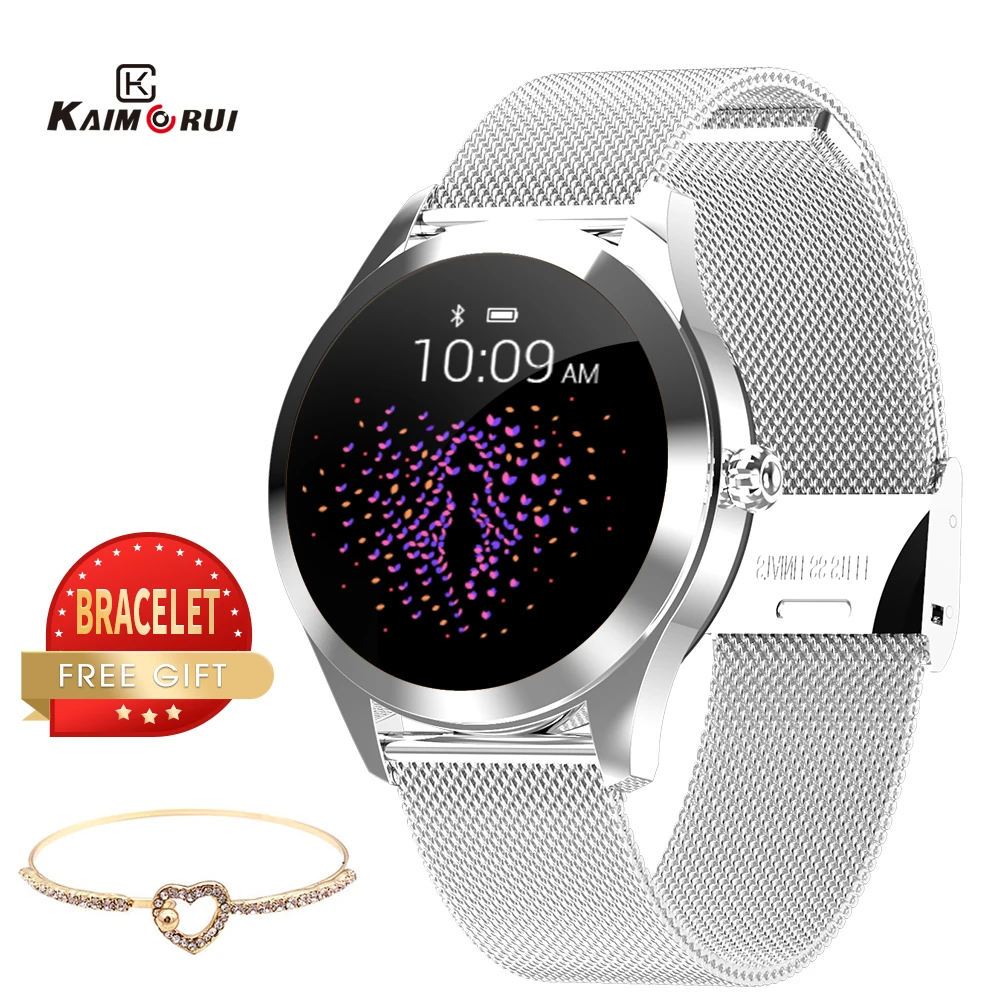 Silver Stainless KW10 смарт часы женские IP68 Водонепроницаемый пульсометр тонометр шагомер cardio Фитнес браслет Трекер умные Часы Smartwatch подключите Xiaomi Huawei Android IOS Телефон - Цвет: Silver Stainless