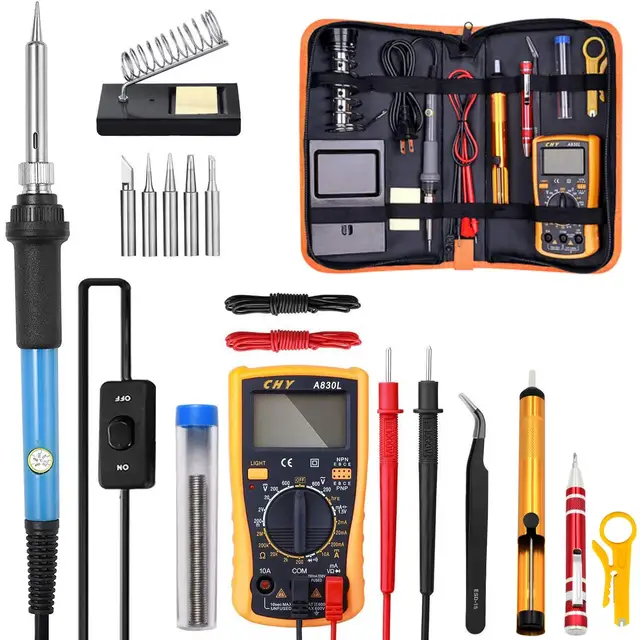Adjustable Temperature Electric Soldering Iron kit 220V 110V 60W Welding Solder Rework Station Heat Pencil Repair Tools S2-4-blue set
