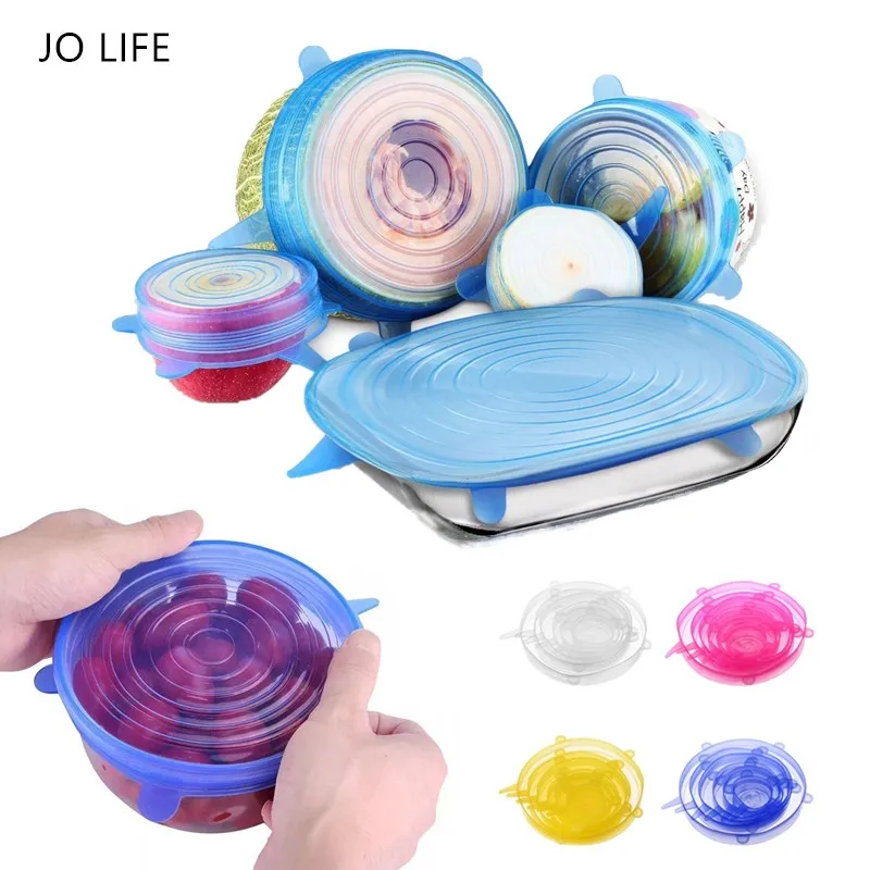 

JO LIFE 6PCS/1SET Kitchen Reusable Silicone Fresh Keeping Lids Sealed Caps Dishes Covers Sealing Food Storage Stretch Lids