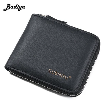 

Brief Men Wallets Genuine Leather Credit Card Holder Cow Leather Multifunction Clutch Bag Vintage Male Mini Zipper Coin Purse