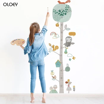 

DIY Forest Animal Trees Height Wall Sticker Decor Nordic Ins Children Height Measure Mural Decals Nursery Lovely Wallpaper ...