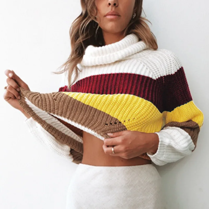 

4 Colors Striped Patchwork Turtleneck Sweaters And Pullover Women Autumn Winter 2019 New Jumper Female Knitted Casual Sweater