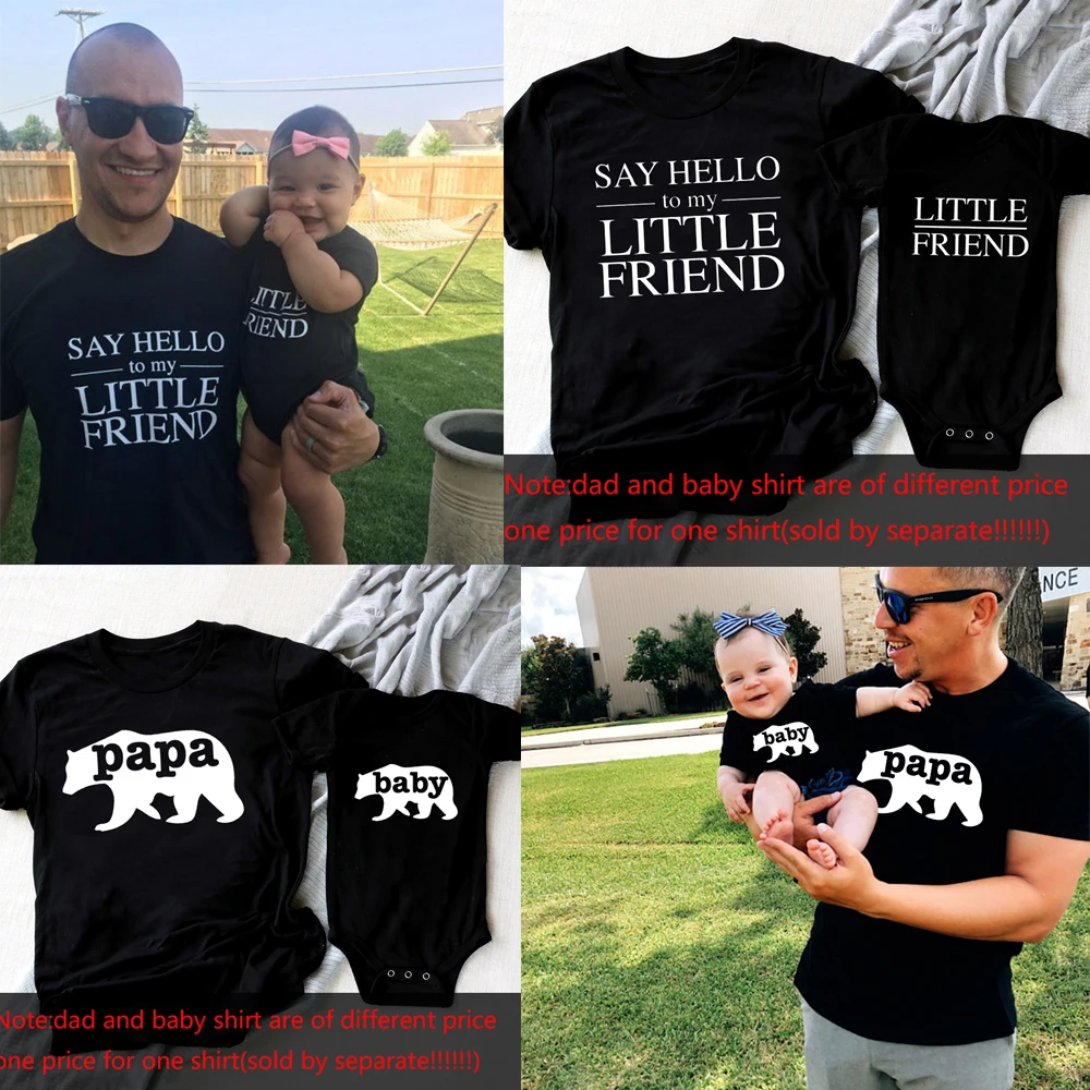 Family Matching T-Shirt-Set Baby Son/daughter And Say Bear Bodysuits Hello-To-My-Little-Friend/papa