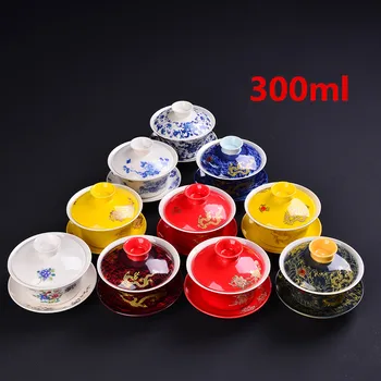 

300ml Chinese Traditions Gaiwan Tea Set Dehua Ceramic Dragon Retro Large Bowls Covered Tea Bowls Kung Fu with Tea Cups