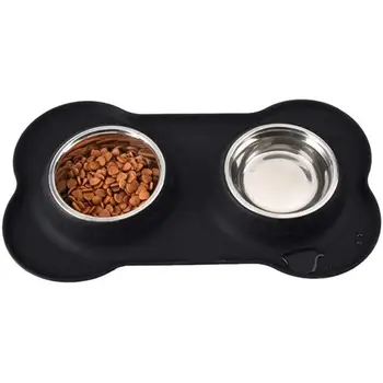 

Silicone Dog Bowls Stainless Steel Water and Food Feeder with Non Spill Skid Resistant Silicone Mat for Pets Puppy Small Medium