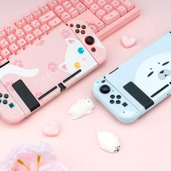 

Cute Pink Blue Cat Paw Hard Full Front Back Cover Crystal Shell For Nintendo Switch NS Joy-Con Controller Protective Skin Case