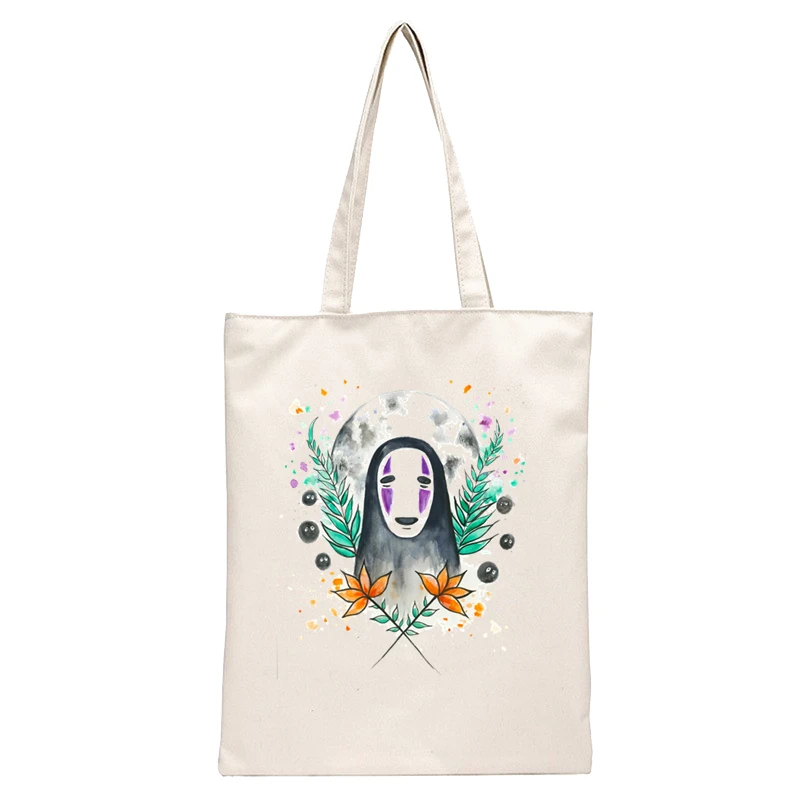 Spirited Away Faceless  Print Reusable Shopping Bag Women Canvas Tote Bags Printing Eco Bag Cartoon Shopper Shoulder Bags