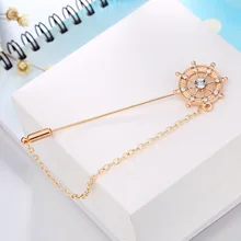 Мужская брошь в европейском и американском стиле, булавка для воротника в морском стиле, трапециевидная Брошь с цепочкой, аксессуары, брошь для костюма с якорем и лодкой