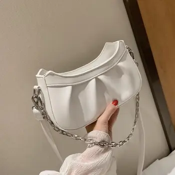 

Solid color Chain Tote bag 2020 New High-quality Soft PU Leather Women's Designer Handbag Pleated Small Shoulder Messenger Bag