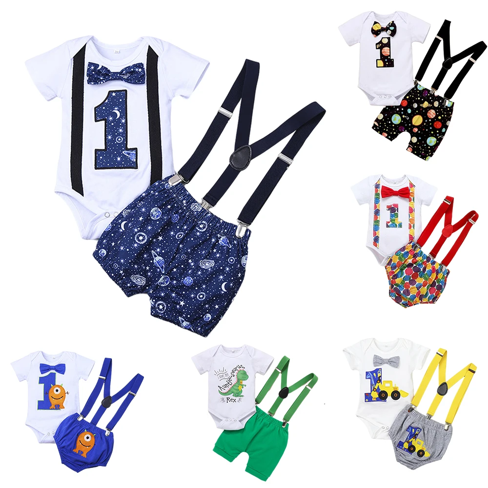 ZAFILLE First Birthday Baby Boy Clothes Set With Bow Tie Kids Overalls Suits Set Newborn Infant
