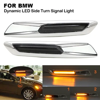 

LED Dynamic Side Marker Turn Signal Light Indicator Lamp For BMW E60 E61 E82 E88 E90 E91 E92 Smoke lens +silver chrome finishes