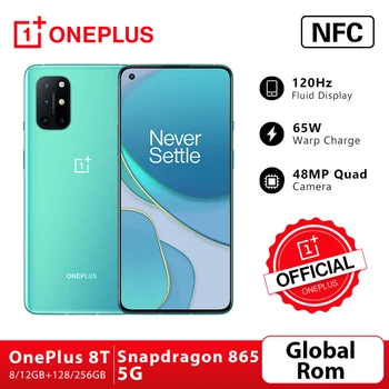Перейти на Алиэкспресс и купить промокод: ONE1800PLUS (свыше 43456руб за первый заказ) Мировая премьера OnePlus 8 T 8 T 8GB 128GB Snapdragon 865 5G смартфон 120Hz AMOLED жидкий экран 48MP Quad Cams 4500mAh 65W Warp