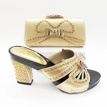 

Italian Shoes with Matching Bags for Wedding Italy Pumps Decorated with Rhinestone Nigerian Women Wedding Shoe and Bag Set