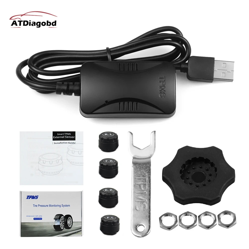 

Car Tire Pressure Monitoring System USB TPMS for Android Navigation With 4 Internal/External Sensor Tyre Pressure Alarm