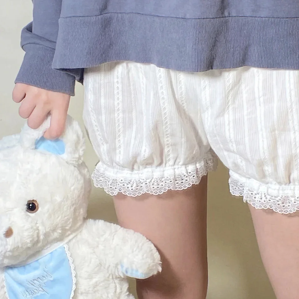Pure Cotton Knickers Women Girl Safety Pants Lolita Shorts Pumpkin Style Panties Summer Kawaii White Vintage Victorian Bloomers safety pants high waist panties high waist underwear cotton panties