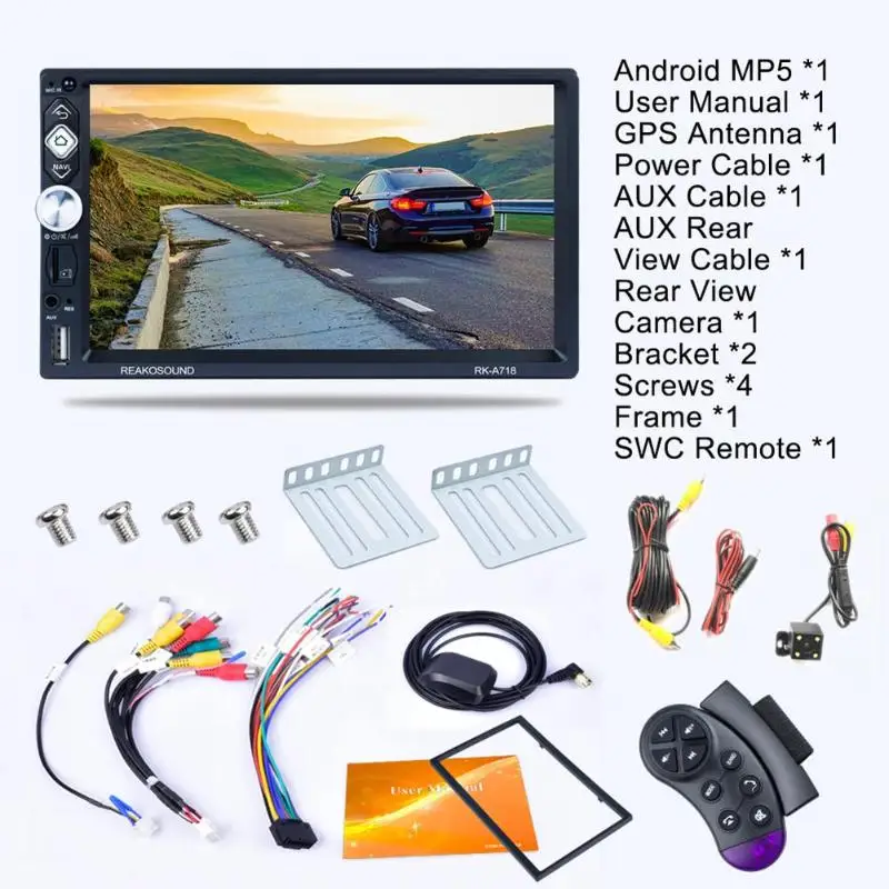 RK-A718 7 дюймов сенсорный экран Android 8,1 1G+ 16G автомобиль в тире стерео gps Bluetooth 4,0 FM радио Зеркало Ссылка MP5 мультимедийный плеер - Цвет: with Camera