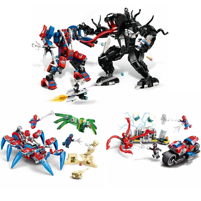 Legoinglys Marvel Super Heros Set Spiderman Mech Venom Mecha Building Blocks Toys for Kids Compatible with Legoinglys 7811