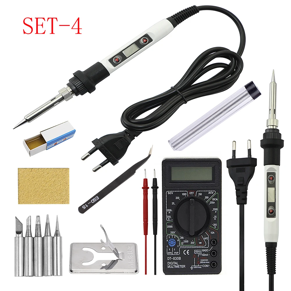 80W Soldering Iron Adjustable Temperature LCD Digital Electric Solder Rework Desoldering Pen Station With Solder Wire Tips Set portable arc welder