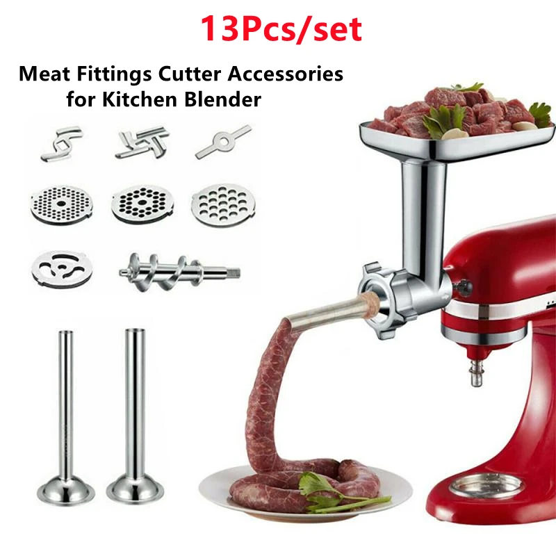 

1 Set Stainless Steel Kitchen Meat Fittings Cutter Rod Grinder Sausage Filling Attachment For Kitchen Aid Blender Cross Razor