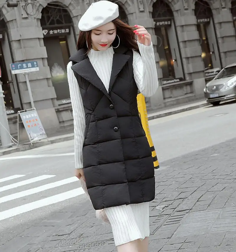 Sleeveless Coat Women Vests New Waistcoat Women Vest Spring Autumn Jackets Long Slim Thickening Warm Female Coats Black