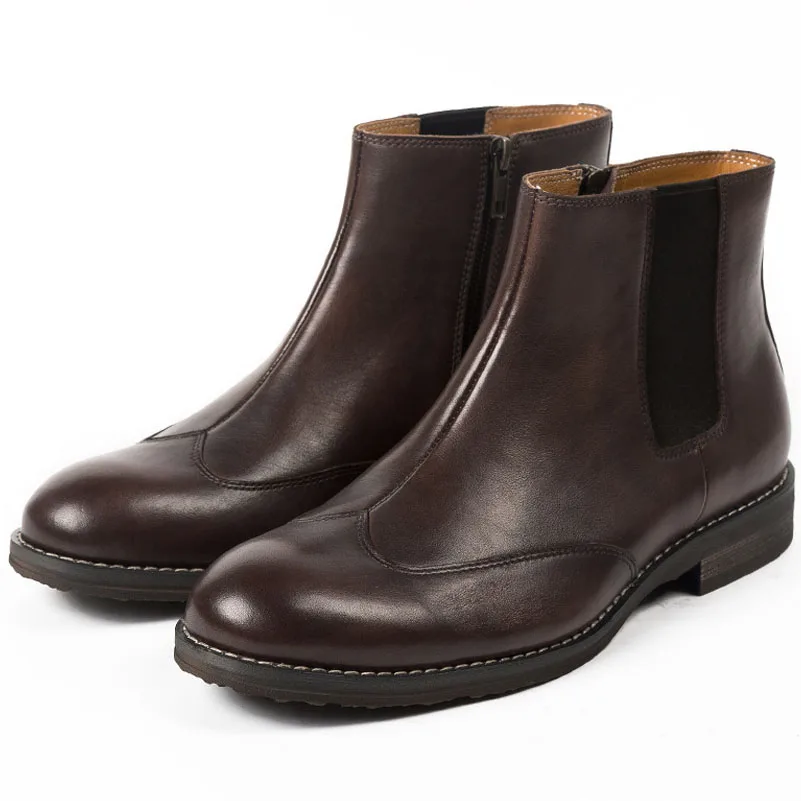 

New 2019 Brand Genuine Leather Men Boots Vintage Style All Round Toe Chelsea Boots High Quality Men Ankle Boots Shoes
