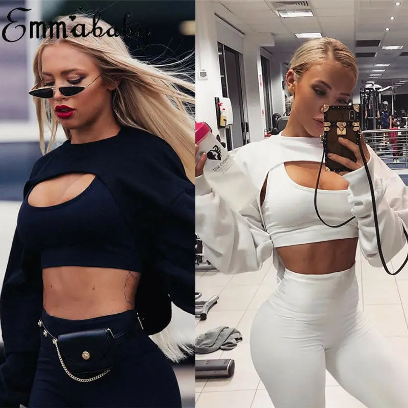 Women's Hoodie Sweatshirt Jumper Crop top Hollow out Long Sleeve Hoodie  Gym Sports Pullover Streetwear  Womens Tops