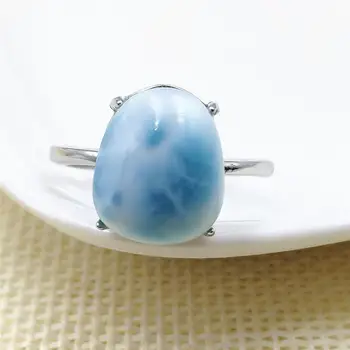

Genuine Natural Larimar Blue Dominia Rectangle Adjustable Ring 13x11mm Water Pattern Oval 925 Sterling Silver AAAAAA
