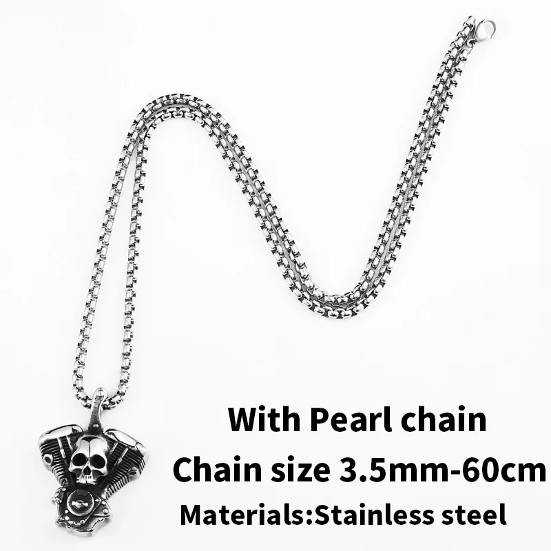pendant with pearl Стальной солдат панк череп мотоциклы двигатель кулон из нержавеющей стали Рок Байкер готический крест мужской кулон - Окраска металла: pendant with pearl