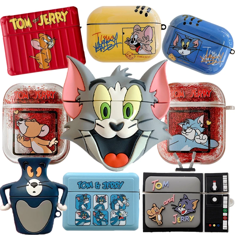 Мультяшный чехол kawaii Cat and Mouse Airpods Беспроводная Bluetooth-гарнитура 3D Tomet Jerryet подходит