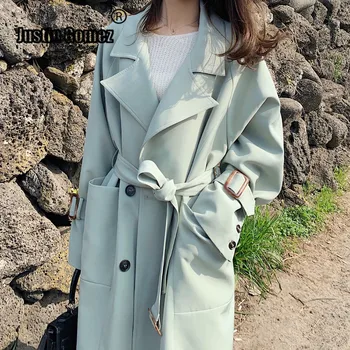 

Windwear Female Classical Double Breasted Trench Korean Loose Autumn Winter Solid Color Sashes Overcoat Long Coat Woman