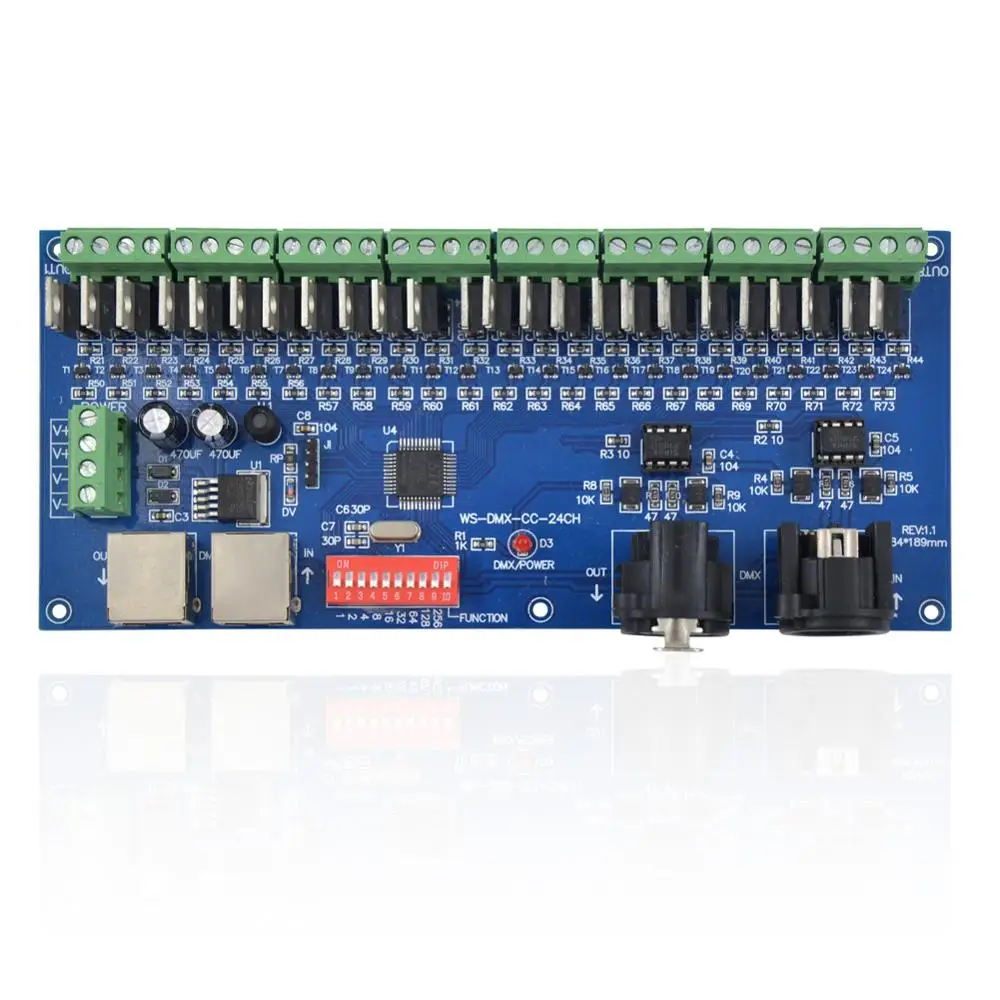 WS-DMX-CC-24CH dmx512 Декодер контроллер постоянного напряжения общий катод высокой частоты, 24 Chnnel 8 группа, каждый канал max 3A