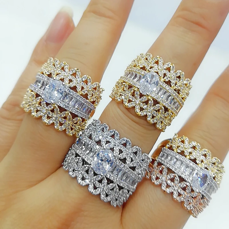 GODKI Роскошные 3 слоя смелые массивные кольца с цирконием камни женские вечерние ювелирные изделия высокого качества