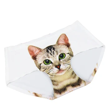 

Sexy Pussycat Women's Panties Funny Female Anti-emptied 3D Cat Printed Lingerie Seamless Panties for Women White Black Underwear