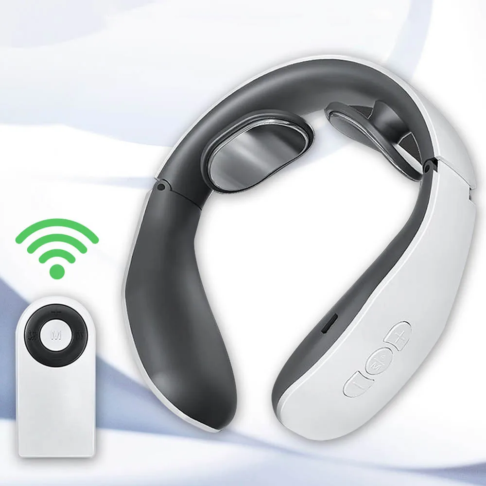 Electric Neck Massager with Heat Pulse Cervical Massage Machine Physiotherapy Muscle Stimulator USB Rechargeable Remote Control