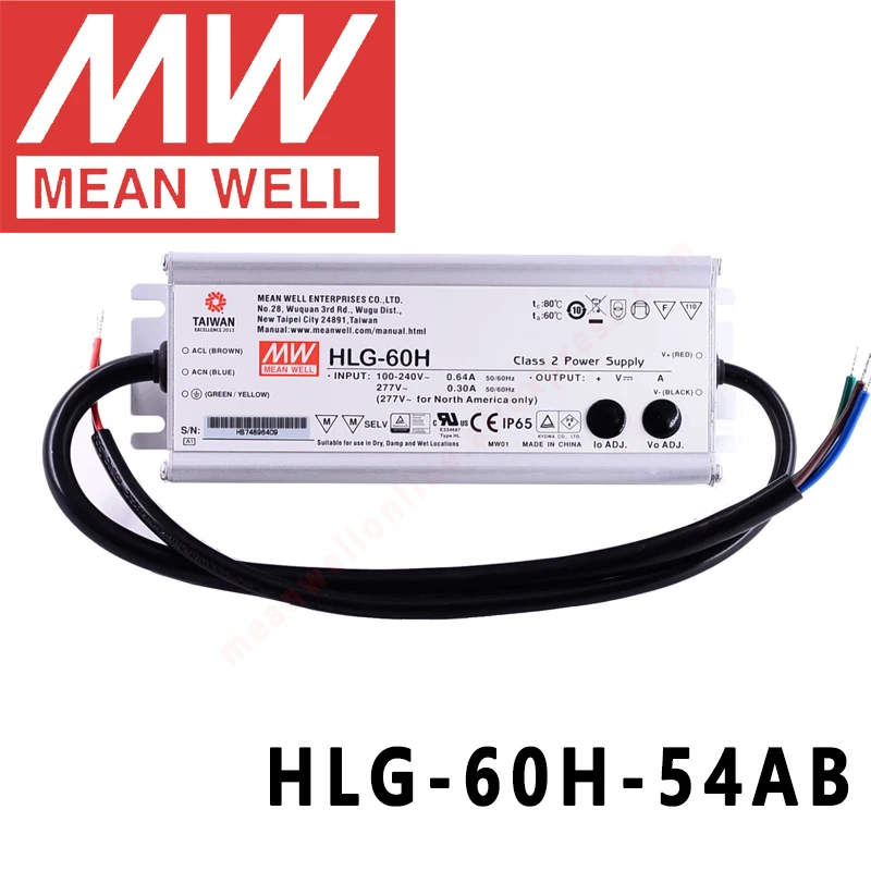 

Оригинальная HLG-60H-54AB Mean Well для улицы/high-bay/Теплицы/parking meanwell 60 Вт постоянное напряжение с драйвером постоянного тока для светодиода