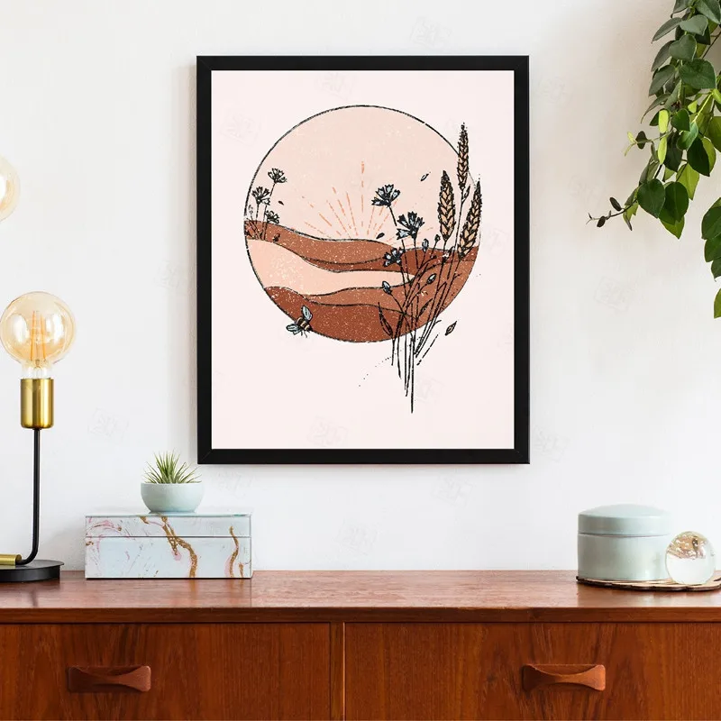 

Boho Wall Decor Burnt Orange Print Vintage Inspired Mid Century Wall Art Canvas Painting Picture for Living Room Home Decoration