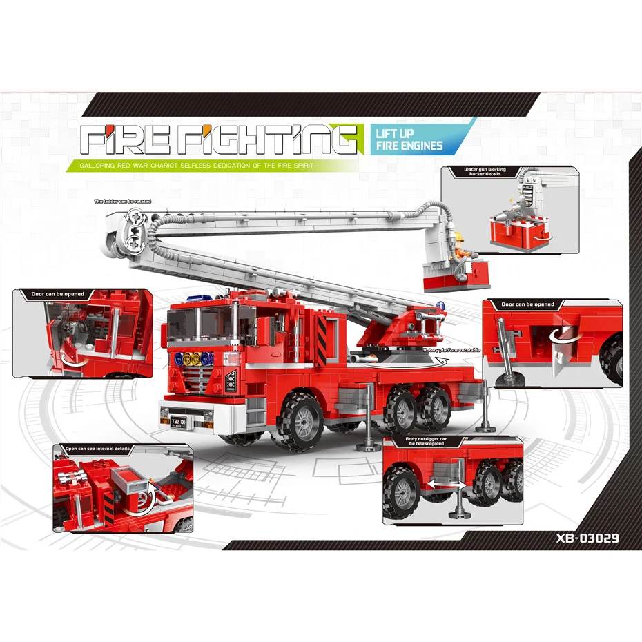 XINGBAO NEW 03029 City Series The Elevating Fire Truck Set Building Blocks Aerial Ladder Truck Bricks Compatible Legoings City
